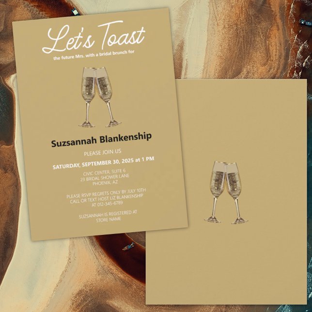 Champagne Flute Toast Bridal Shower Template (Bridal shower invitation template featuring champagne flute glasses.)