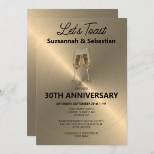 Champagne Flute Toast on Faux Metallic Invitation