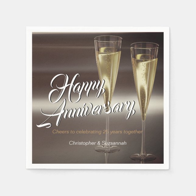 Champagne Flutes Custom Happy Anniversary Napkins (Front)