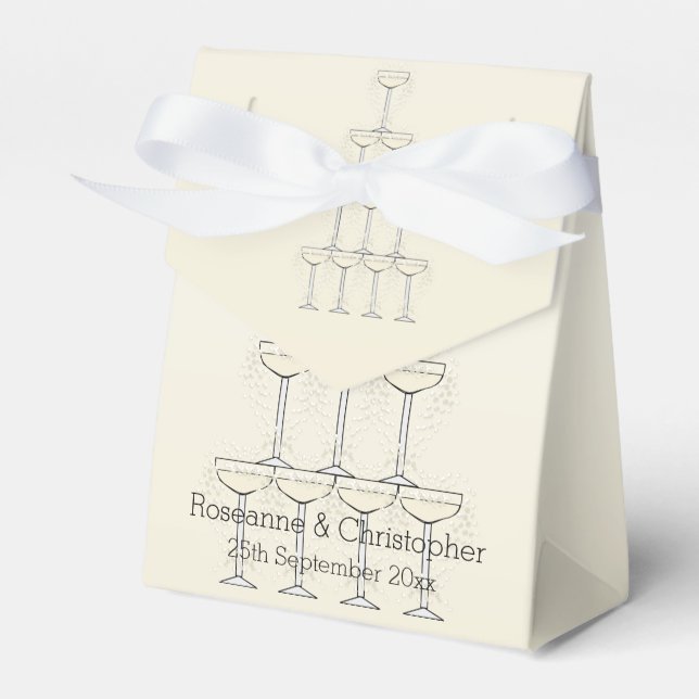 Champagne Flutes Design Champagne Coloured Wedding Favor Box (Front Side)