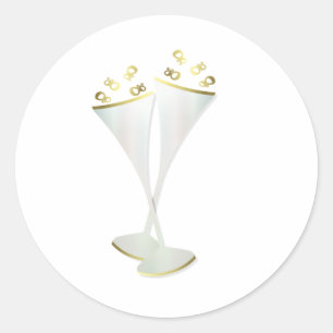 Champagne Flutes in Black and White Classic Round Sticker