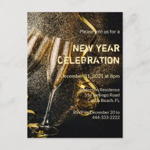 Champagne Flutes New Year Celebration Invitation