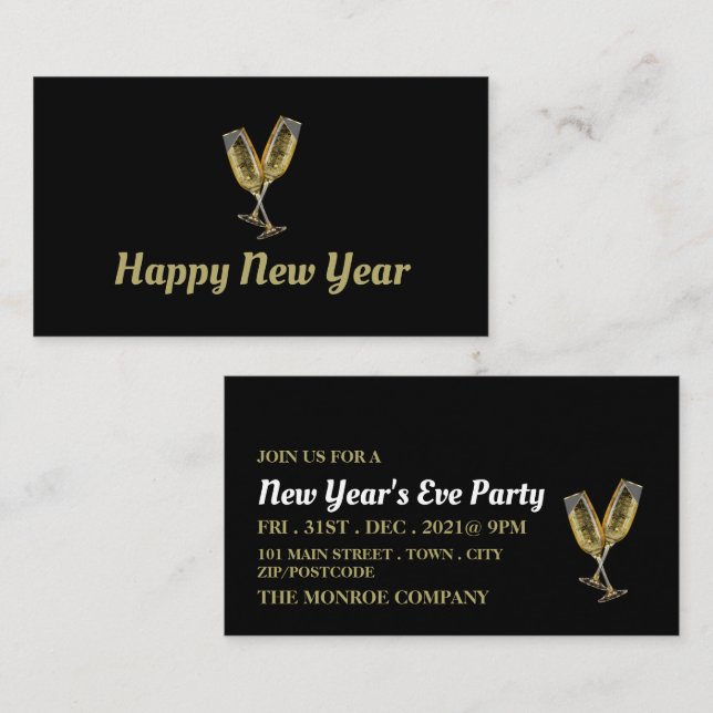 Champagne Flutes, New Year's Eve Party Ticket Enclosure Card (Front/Back)