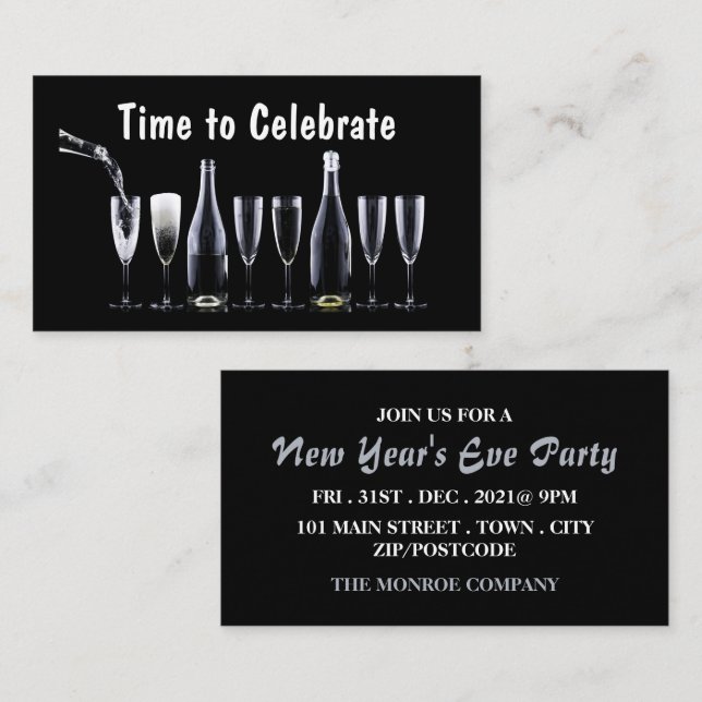 Champagne Flutes, New Year's Eve Party Ticket Enclosure Card (Front/Back)