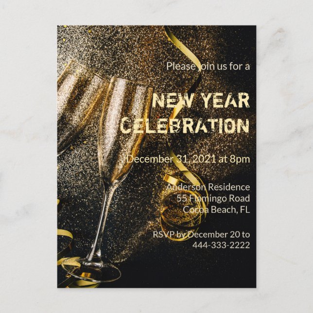 Champagne Flutes Nouvel An Célébration Invitation (Devant)