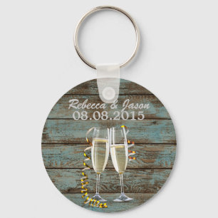 champagne flutes rustic blue barn wedding keychain