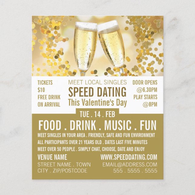 Champagne Flutes, Speed Dating Event Advertising Flyer (Front)