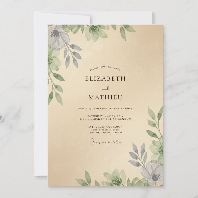 Champagne Foliage Eucalyptus Wedding Invitation (Front)