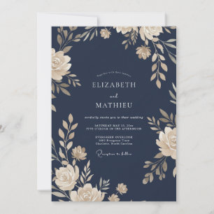 Champagne Foliage Midnight Eucalyptus Wedding Invitation