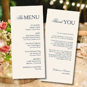 Champagne Formal Old Money Wedding Menu Thank You 