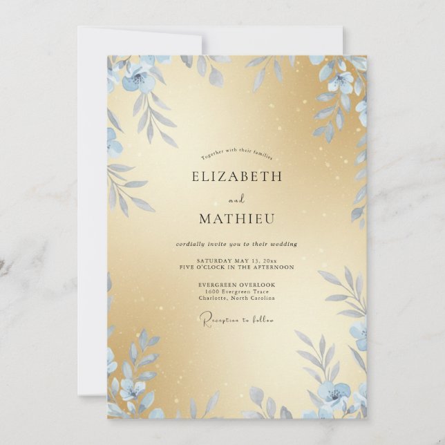 Champagne Frost Foliage Eucalyptus Wedding Invitation (Front)
