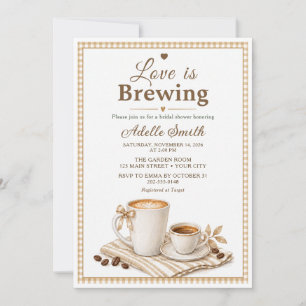 Champagne Gingham Love Is Brewing Bridal Shower Invitation