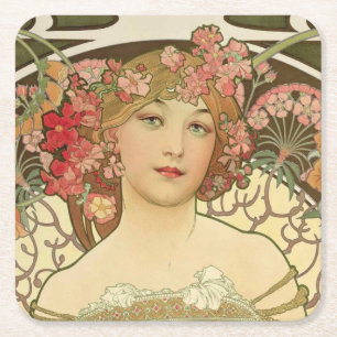 Champagne Girl Alphonse Mucha Coasters