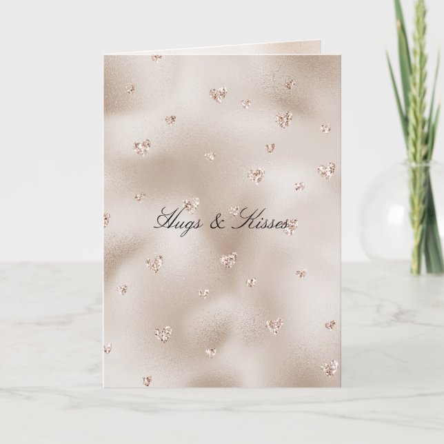 Champagne Glam Blush Glitter Hearts   Card (Front)