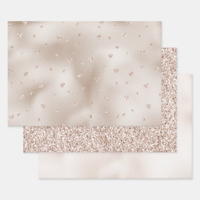 Champagne Glam Blush Glitter Hearts    Wrapping Paper Sheet (Set)