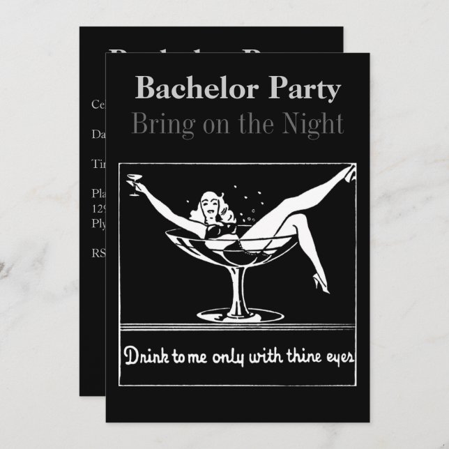 Champagne Glass Bachelor Party Invitation (Front/Back)