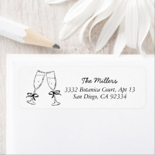 Champagne Glass Bow Line Drawn Doodle Black