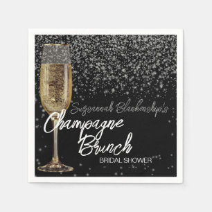 Champagne Glass Brunch Bridal Shower Gold Bokeh Napkin