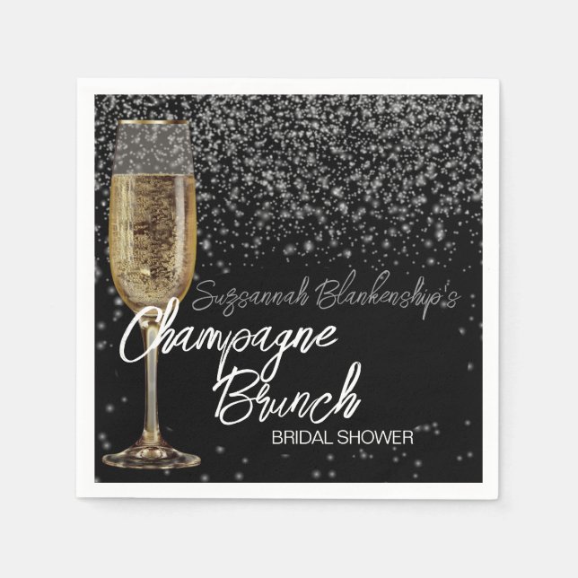 Champagne Glass Brunch Bridal Shower Gold Bokeh Napkin (Front)