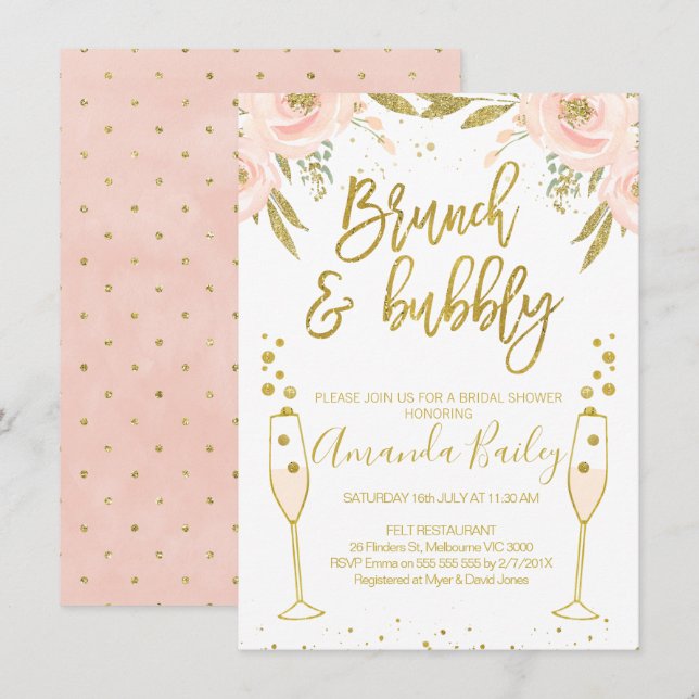 Champagne Glass Brunch Nuptiale Douche Invitation (Devant / Derrière)