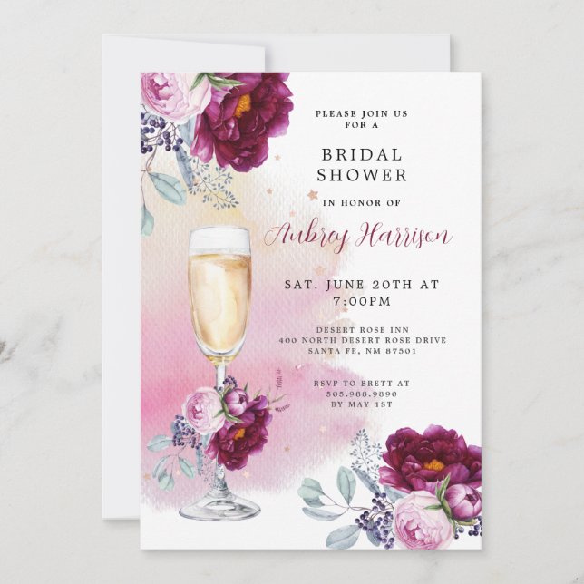 Champagne Glass Floral Bridal Shower Invitation (Front)