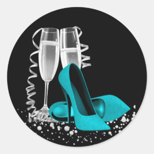Champagne Glass High Heel Shoe Teal Blue Stickers