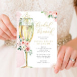 Champagne Glass Pink and Gold Floral Bridal Brunch Invitation<br><div class="desc">This pretty design features a floral bouquet in shades of pink and a watercolor champagne glass.   Fill in your information on the template. Use the "customize it" feature to change the fonts or layout.</div>