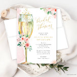 Champagne Glass Pink and Gold Floral Bridal Shower Invitation<br><div class="desc">This pretty design features a floral bouquet in shades of pink and a watercolor champagne glass.   Fill in your information on the template. Use the "customize it" feature to change the fonts or layout.</div>