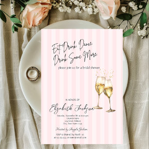 Champagne Glass Pink Stripes Bridal Shower Invitation