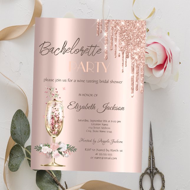Champagne Glass Roses Bachelorette Party    Invitation (Creator Uploaded)