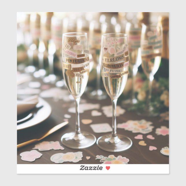 Champagne glass stickers with celebratory messages (Sheet)