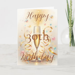 Champagne Glass with Gold Streamers Birthday Card