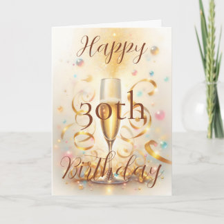 Champagne Glass with Gold Streamers Birthday Card