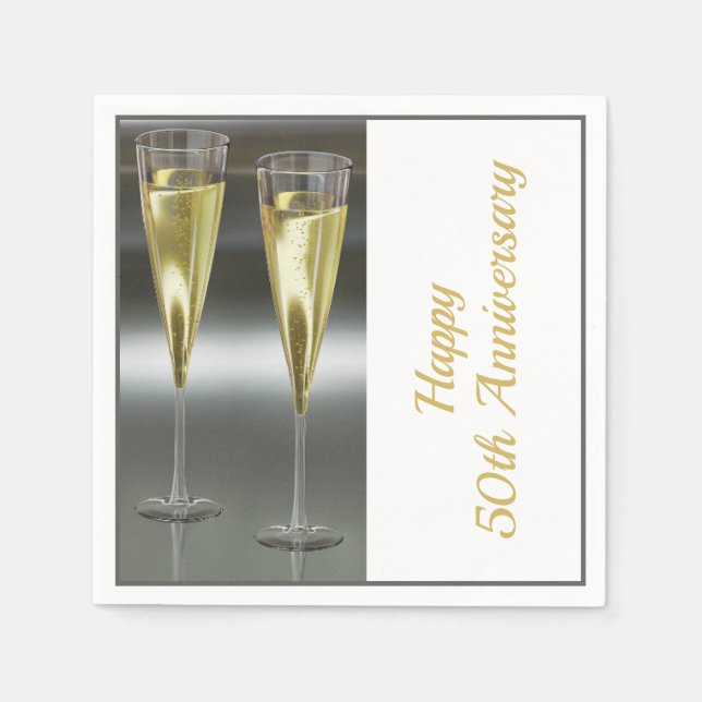 Champagne Glasses 50th Wedding Anniversary Party Napkin (Front)