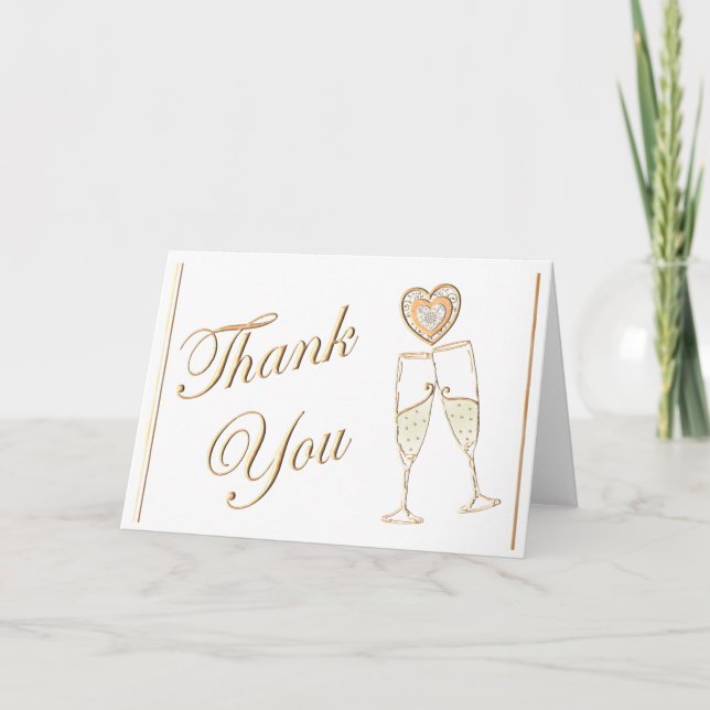 Champagne Glasses and Hearts Thank You Card (Front)