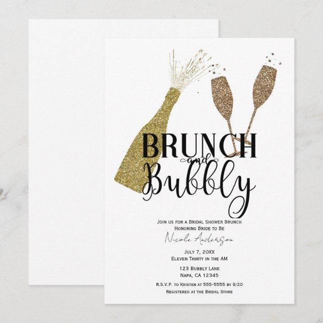 Champagne Glasses Brunch & Bubbly Bridal Shower  Invitation (Front/Back)
