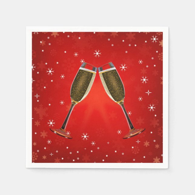 Champagne Glasses Celebration Gold on Red Napkin (Front)