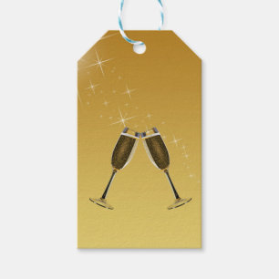 Champagne Glasses Celebration on Gold Gift Tags