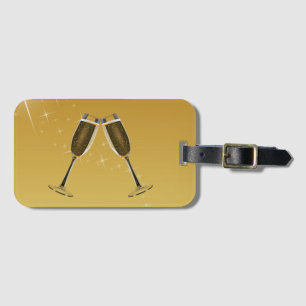 Champagne Glasses Celebration on Gold Luggage Tag
