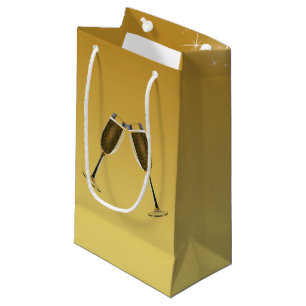 Champagne Glasses Celebration on Gold Small Gift Bag
