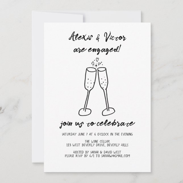 Champagne Glasses Cheers Custom Engagement Party Invitation (Front)