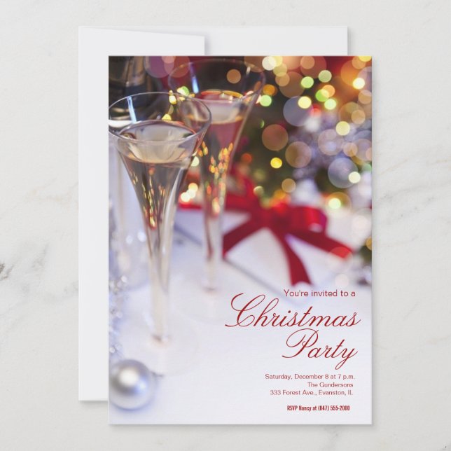 champagne glasses christmas party invitation (Front)