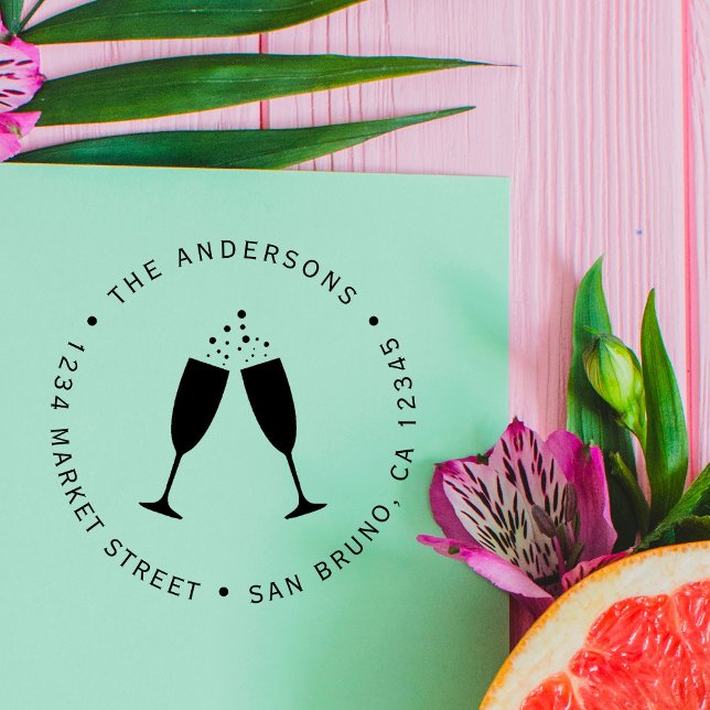 Champagne Glasses | Custom Return Address Rubber Stamp (Creator Uploaded)