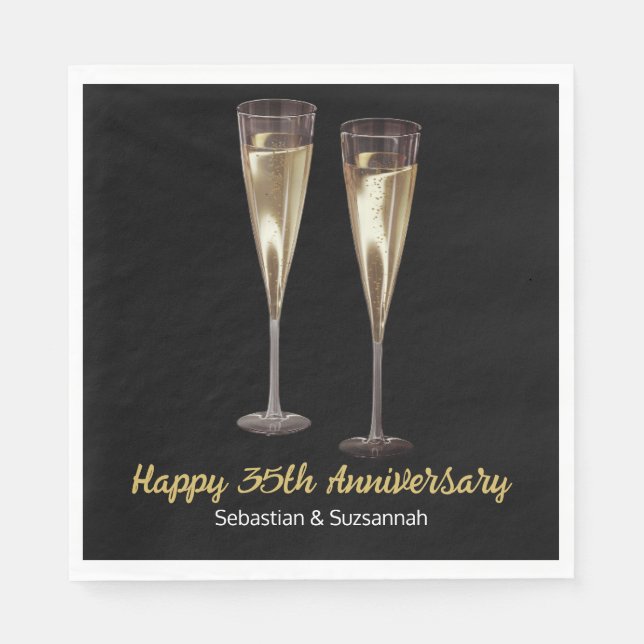 Champagne Glasses Custom Wedding Anniversary Party Napkin (Front)