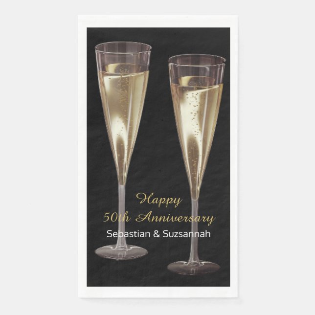 Champagne Glasses Custom Wedding Anniversary Party Napkin (Front)