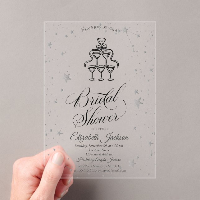 Champagne Glasses Gold Stars Bridal Shower  Acrylic Invitations (Insitu (Handheld))