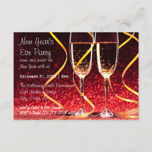 Champagne Glasses Photo - 3x5 New Year's Eve Party Invitation
