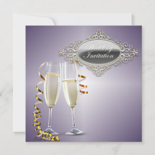 Champagne glasses  Purple Wedding Invitation