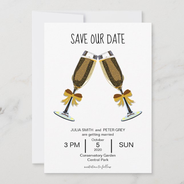Champagne glasses Save our date wedding invitation (Front)