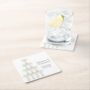 Champagne Glasses Simple Wedding Square Paper Coaster
